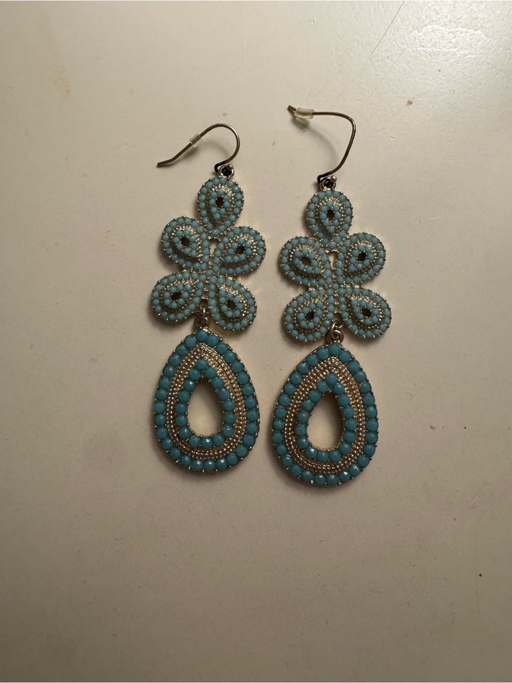 Stella & Dot Turquoise Beaded Floral Teardrop Earrings